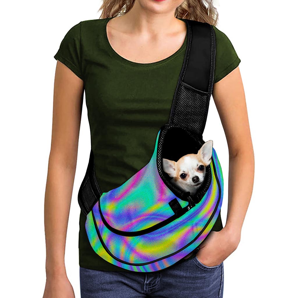 Turquoise Holographic Trippy Print Pet Sling Carrier