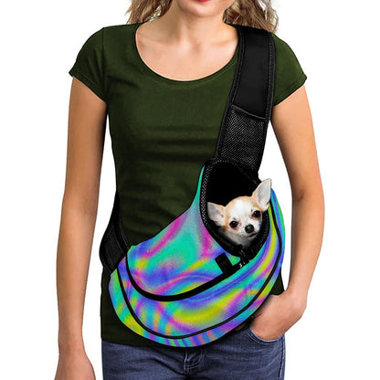Turquoise Holographic Trippy Print Pet Sling Carrier