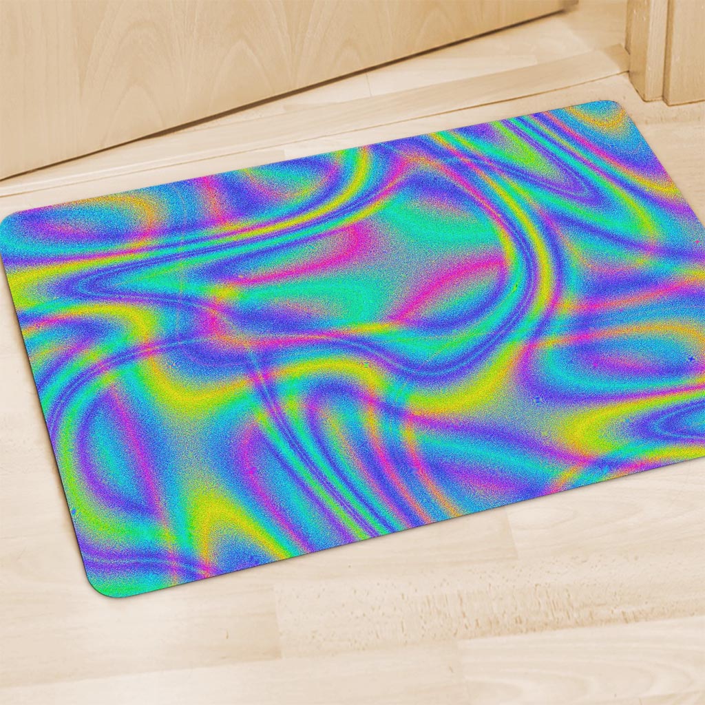 Turquoise Holographic Trippy Print Polyester Doormat