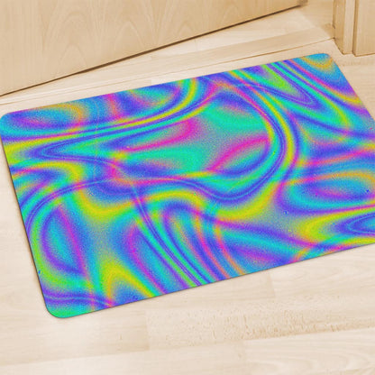 Turquoise Holographic Trippy Print Polyester Doormat