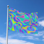 Turquoise Holographic Trippy Print Polyester Flag