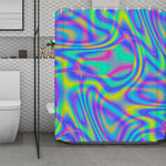 Turquoise Holographic Trippy Print Polyester Shower Curtain
