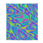 Turquoise Holographic Trippy Print Polyester Shower Curtain