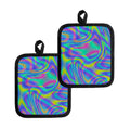 Turquoise Holographic Trippy Print Pot Holders