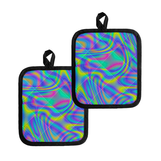 Turquoise Holographic Trippy Print Pot Holders