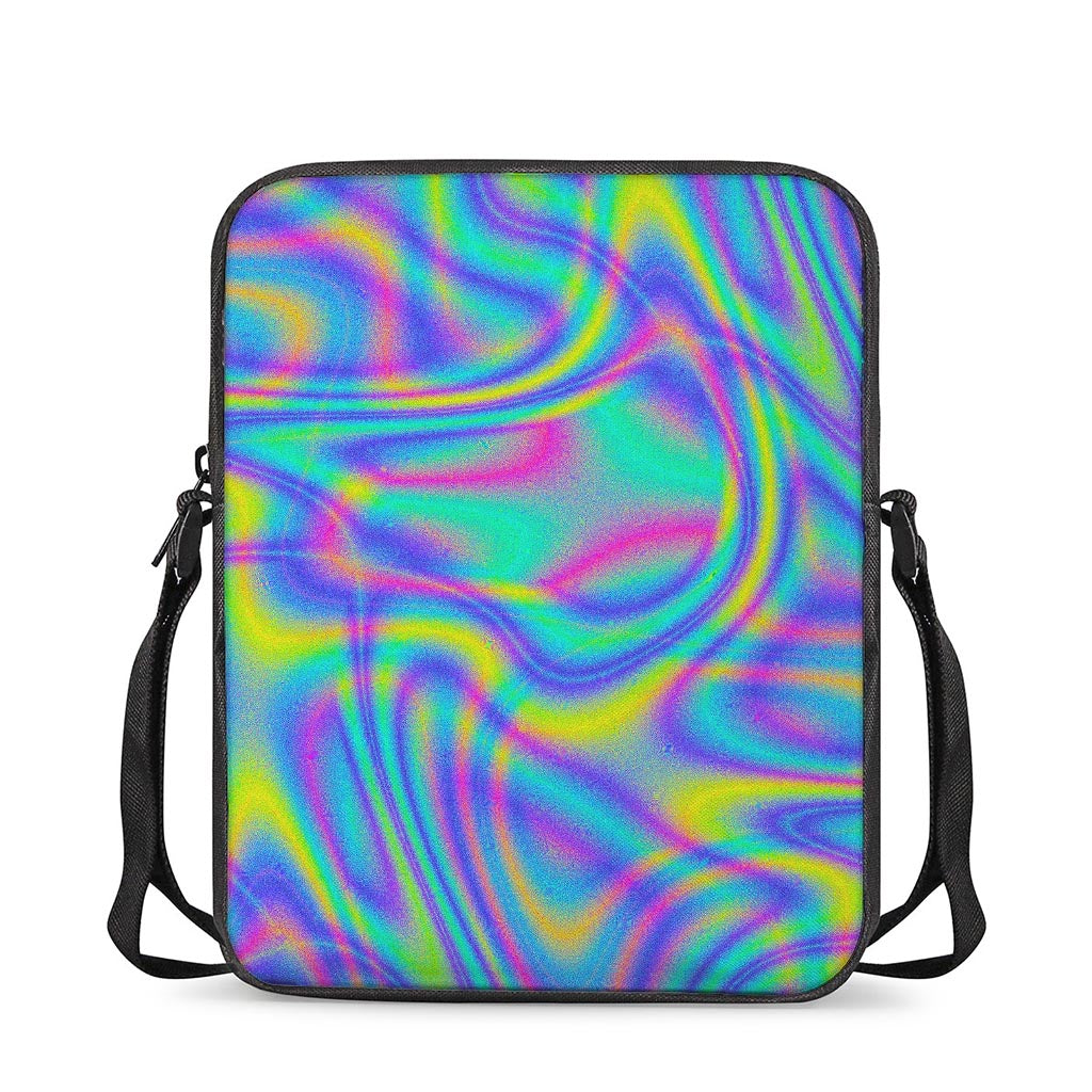 Turquoise Holographic Trippy Print Rectangular Crossbody Bag