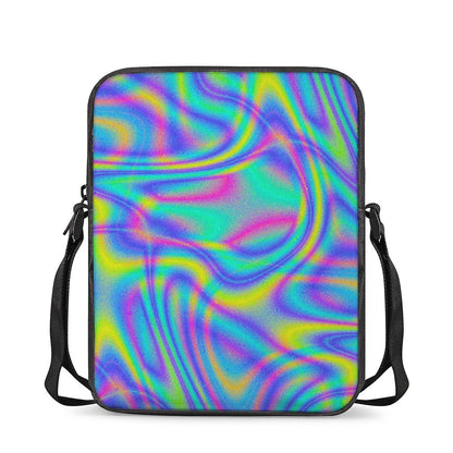 Turquoise Holographic Trippy Print Rectangular Crossbody Bag