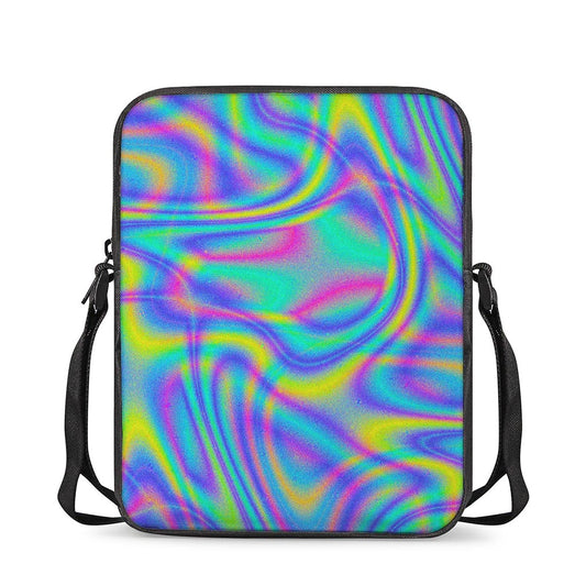 Turquoise Holographic Trippy Print Rectangular Crossbody Bag