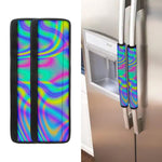 Turquoise Holographic Trippy Print Refrigerator Handle Covers