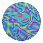 Turquoise Holographic Trippy Print Round Blanket