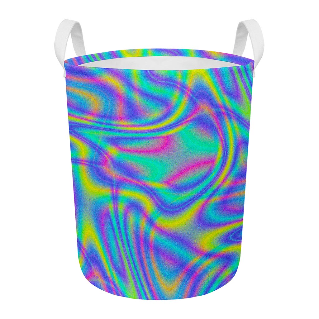 Turquoise Holographic Trippy Print Round Laundry Basket