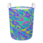 Turquoise Holographic Trippy Print Round Laundry Basket