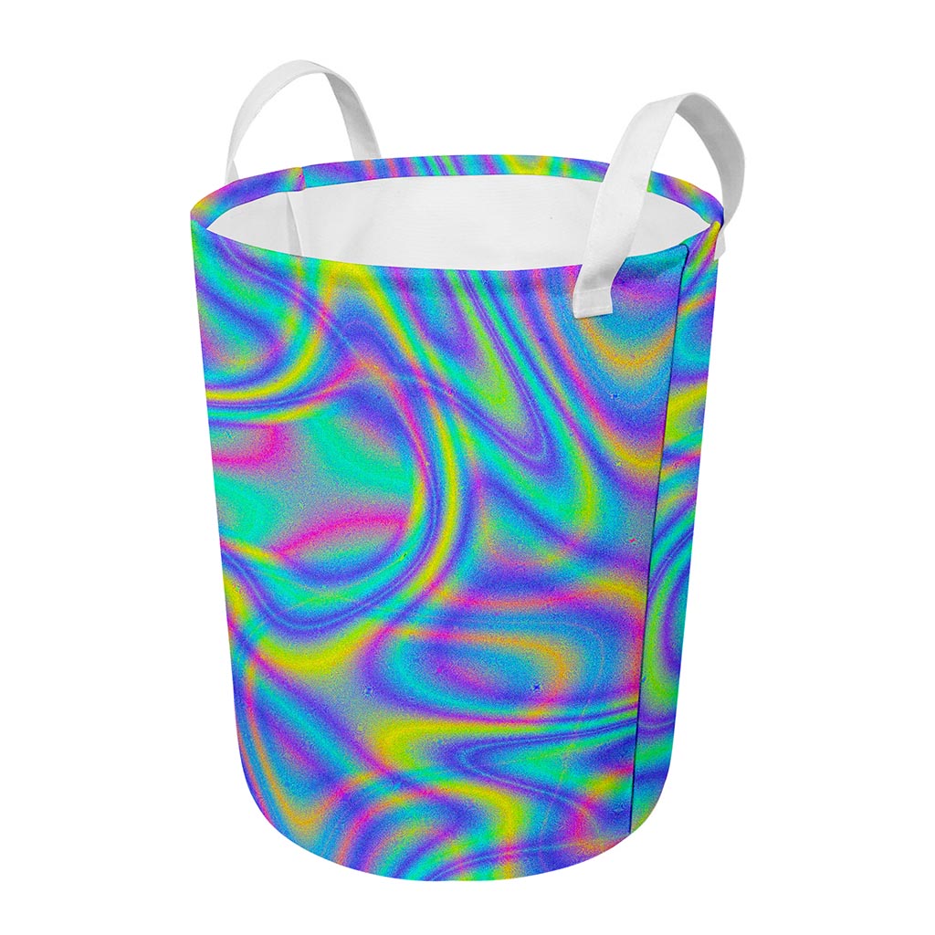 Turquoise Holographic Trippy Print Round Laundry Basket