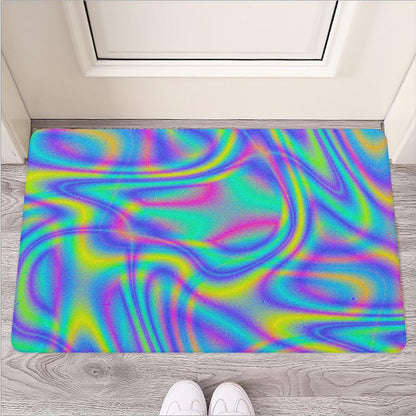 Turquoise Holographic Trippy Print Rubber Doormat