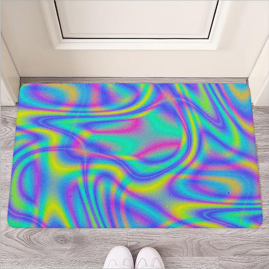 Turquoise Holographic Trippy Print Rubber Doormat