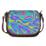 Turquoise Holographic Trippy Print Saddle Bag