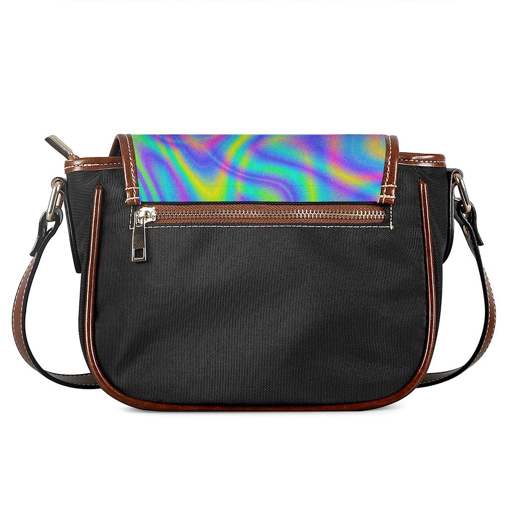 Turquoise Holographic Trippy Print Saddle Bag