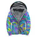 Turquoise Holographic Trippy Print Sherpa Lined Zip Up Hoodie
