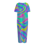 Turquoise Holographic Trippy Print Short Sleeve Long Nightdress