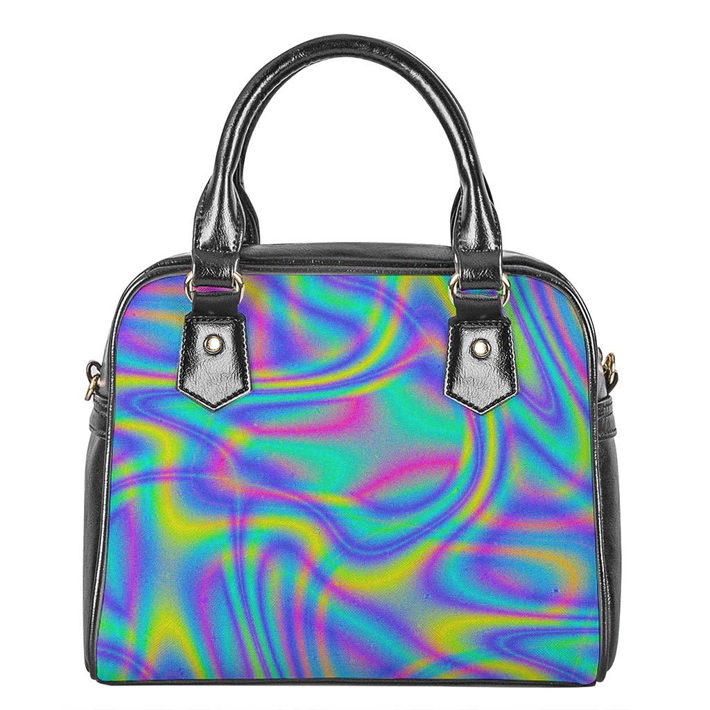 Turquoise Holographic Trippy Print Shoulder Handbag