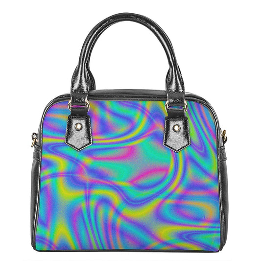 Turquoise Holographic Trippy Print Shoulder Handbag