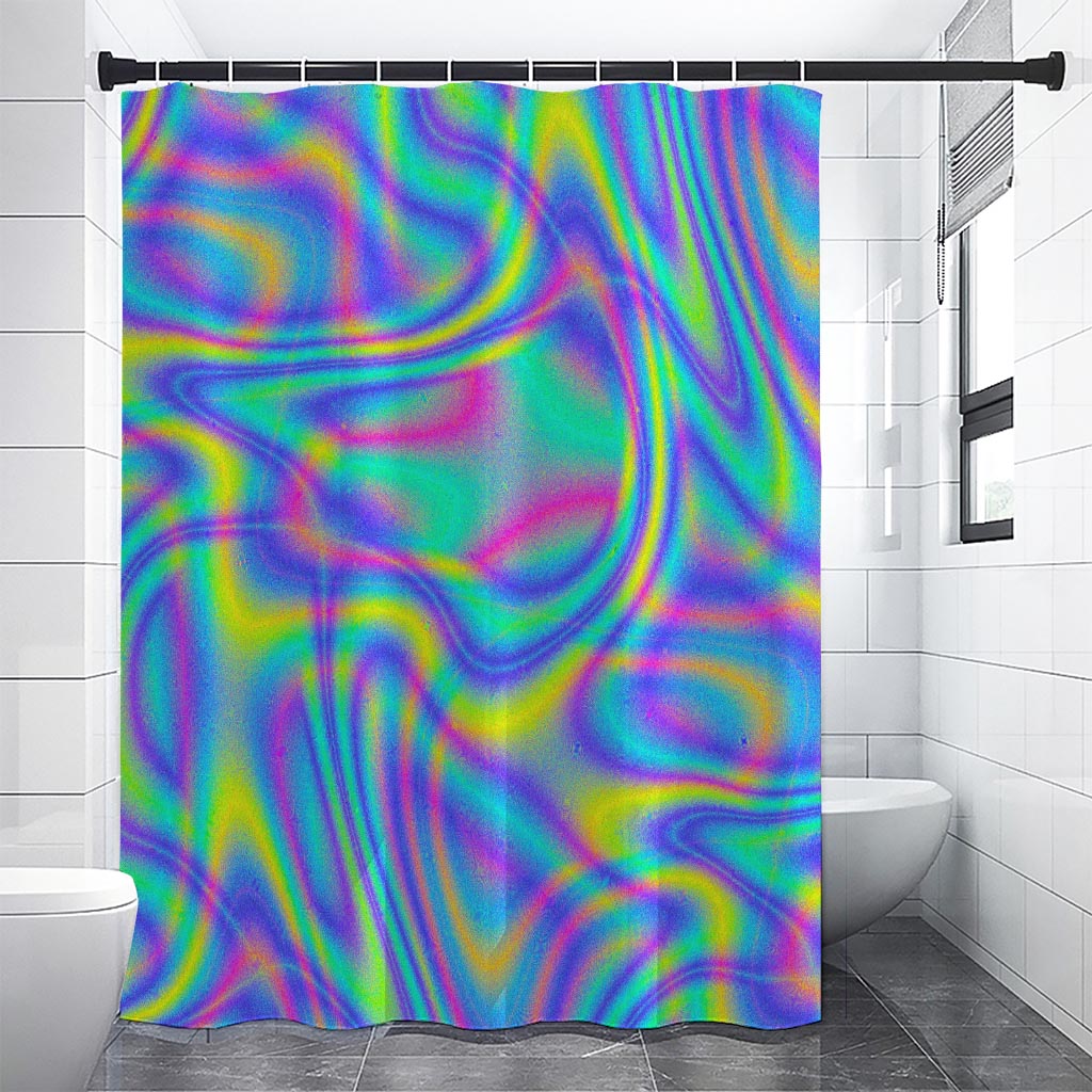 Turquoise Holographic Trippy Print Shower Curtain