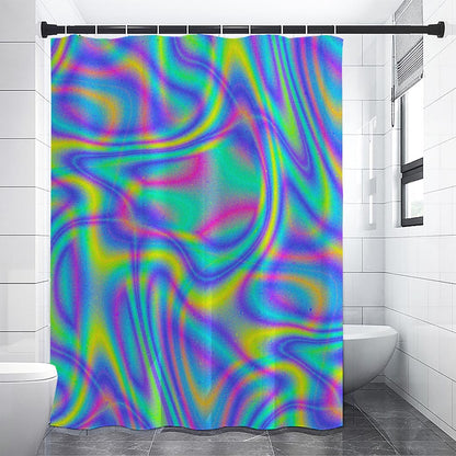 Turquoise Holographic Trippy Print Shower Curtain