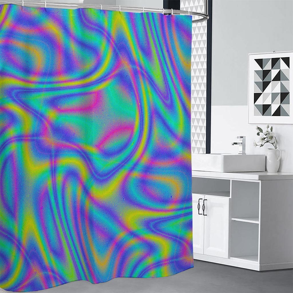 Turquoise Holographic Trippy Print Shower Curtain