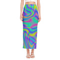 Turquoise Holographic Trippy Print Side Slit Maxi Skirt