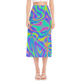Turquoise Holographic Trippy Print Side Slit Midi Skirt