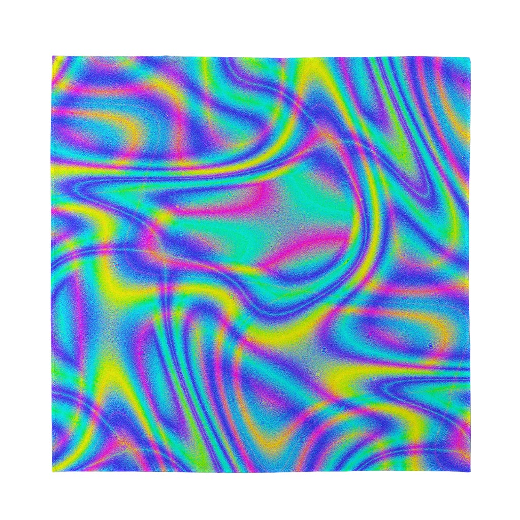 Turquoise Holographic Trippy Print Silk Bandana