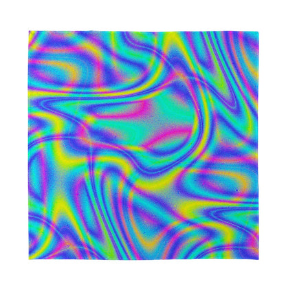 Turquoise Holographic Trippy Print Silk Bandana