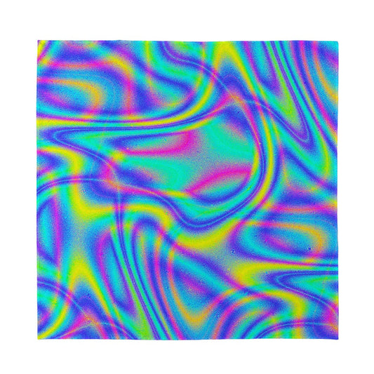 Turquoise Holographic Trippy Print Silk Bandana