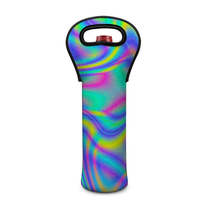 Turquoise Holographic Trippy Print Single Neoprene Wine Tote