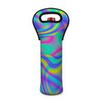 Turquoise Holographic Trippy Print Single Neoprene Wine Tote
