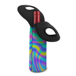 Turquoise Holographic Trippy Print Single Neoprene Wine Tote