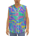 Turquoise Holographic Trippy Print Sleeveless Baseball Jersey