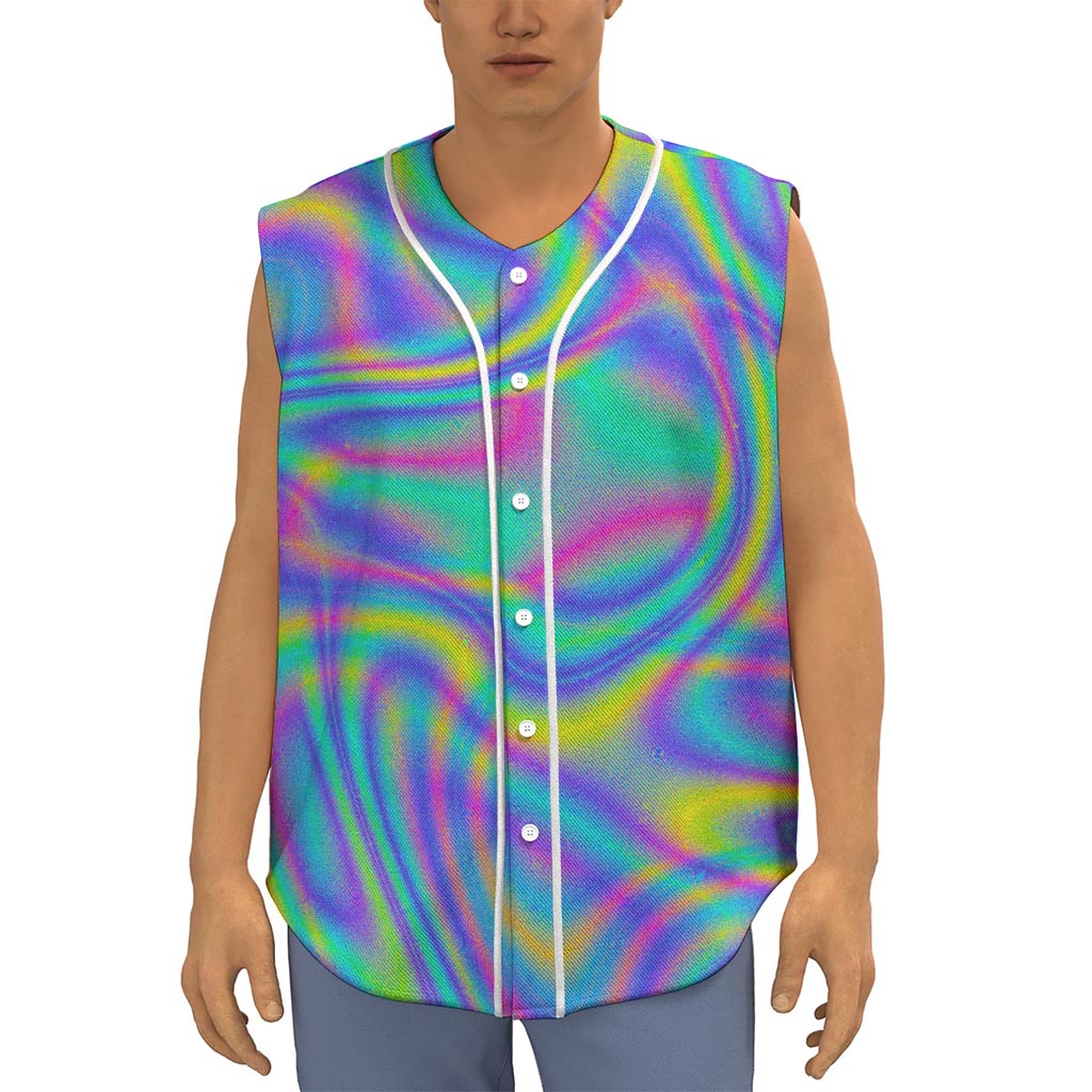 Turquoise Holographic Trippy Print Sleeveless Baseball Jersey