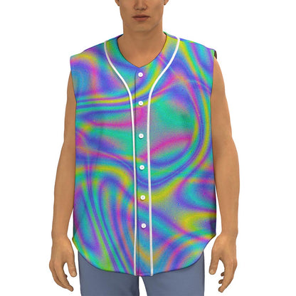 Turquoise Holographic Trippy Print Sleeveless Baseball Jersey