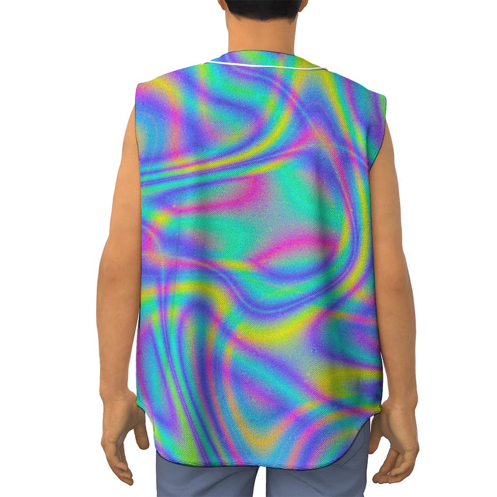 Turquoise Holographic Trippy Print Sleeveless Baseball Jersey