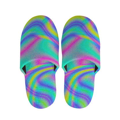 Turquoise Holographic Trippy Print Slippers