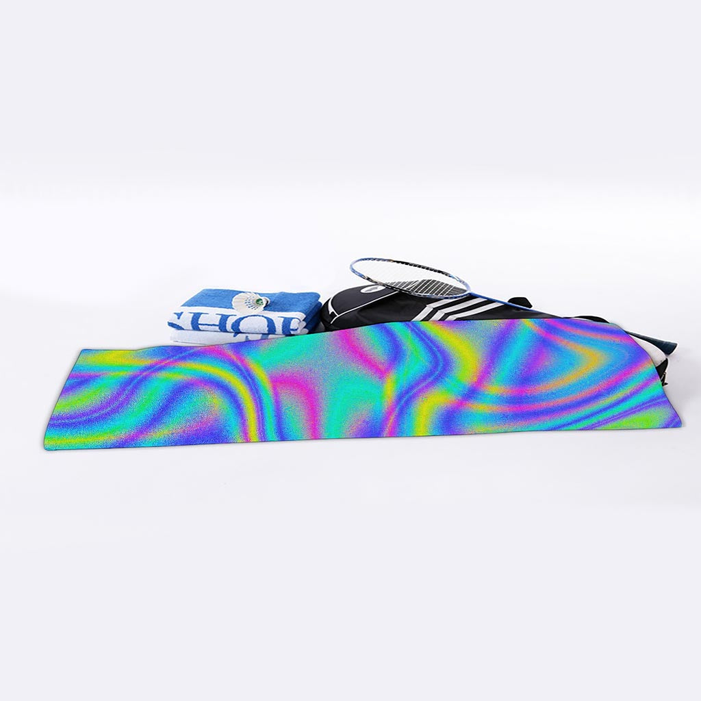 Turquoise Holographic Trippy Print Sports Towel