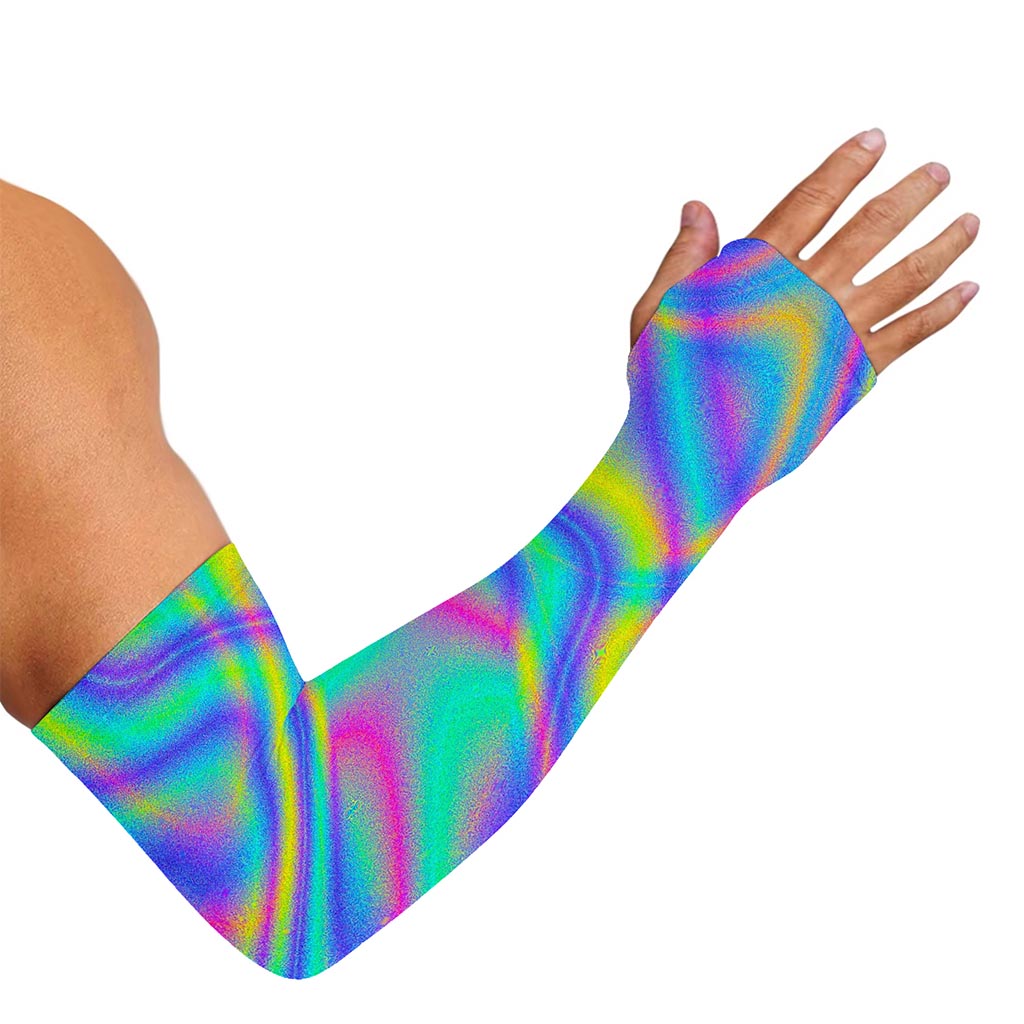 Turquoise Holographic Trippy Print Sun Protection Arm Sleeves