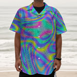 Turquoise Holographic Trippy Print Textured Short Sleeve Shirt