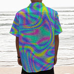 Turquoise Holographic Trippy Print Textured Short Sleeve Shirt