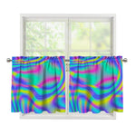 Turquoise Holographic Trippy Print Tier Curtains