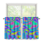 Turquoise Holographic Trippy Print Tier Curtains