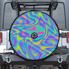 Turquoise Holographic Trippy Print Tire Cover With Camera Hole