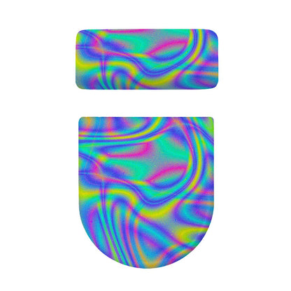 Turquoise Holographic Trippy Print Toilet Lid And Tank Cover Set