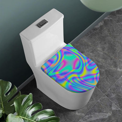 Turquoise Holographic Trippy Print Toilet Lid Cover